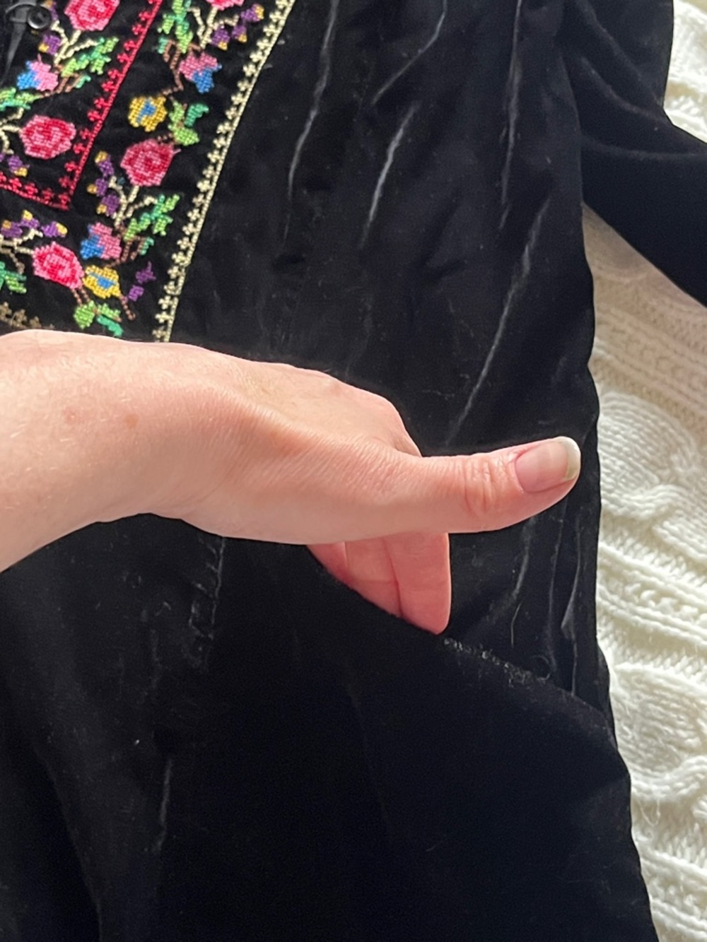 Free People Black Velvet Tunic with Colorful Floral Embroidery - Picture 6 of 6